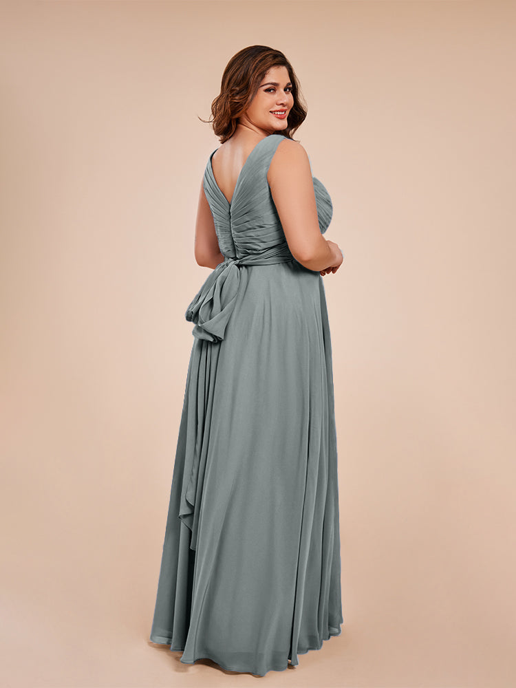 Ryleigh V Neck Plus Size Ruched Chiffon Bridesmaid Dresses