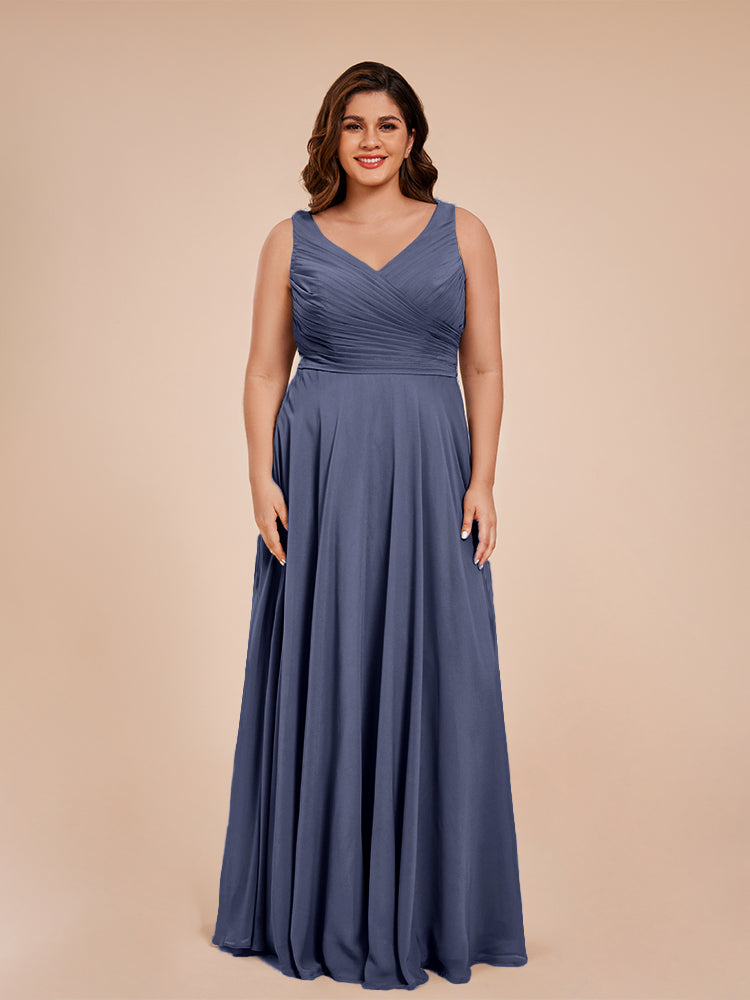 Ryleigh V Neck Plus Size Ruched Chiffon Bridesmaid Dresses