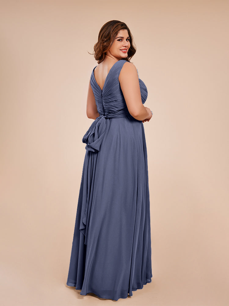 Ryleigh V Neck Plus Size Ruched Chiffon Bridesmaid Dresses