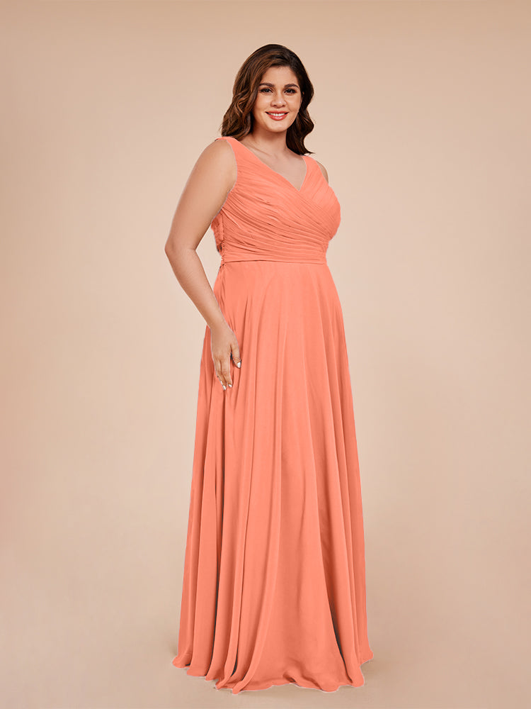 Ryleigh V Neck Plus Size Ruched Chiffon Bridesmaid Dresses