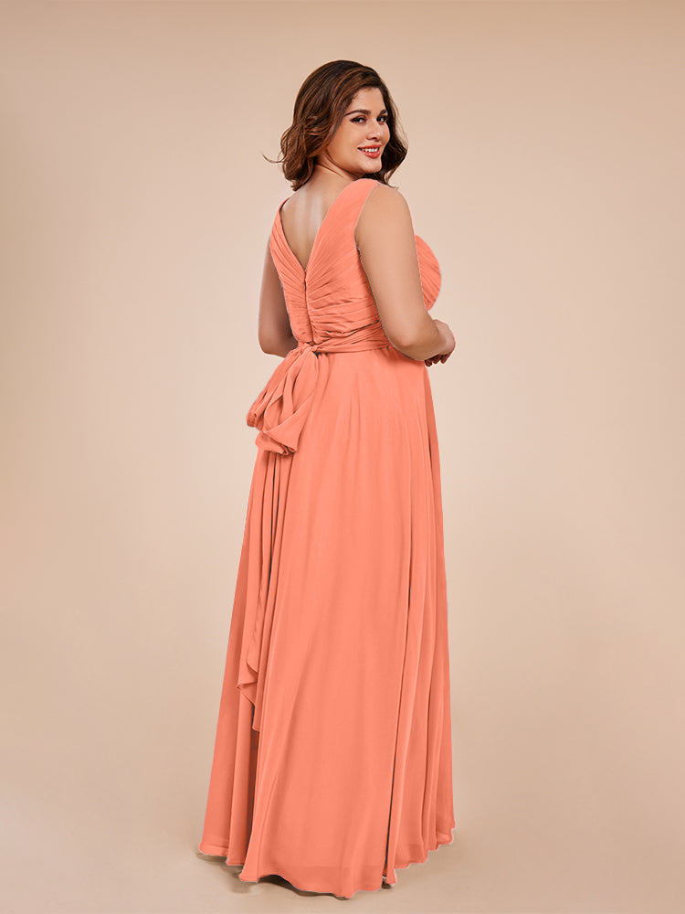 Ryleigh V Neck Plus Size Ruched Chiffon Bridesmaid Dresses