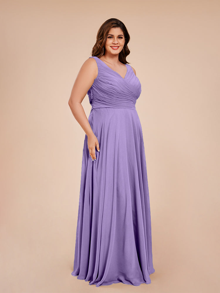 Ryleigh V Neck Plus Size Ruched Chiffon Bridesmaid Dresses