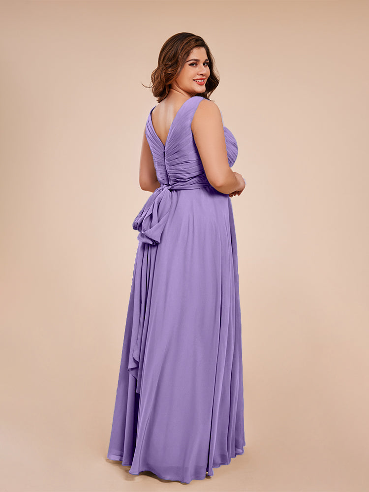 Ryleigh V Neck Plus Size Ruched Chiffon Bridesmaid Dresses