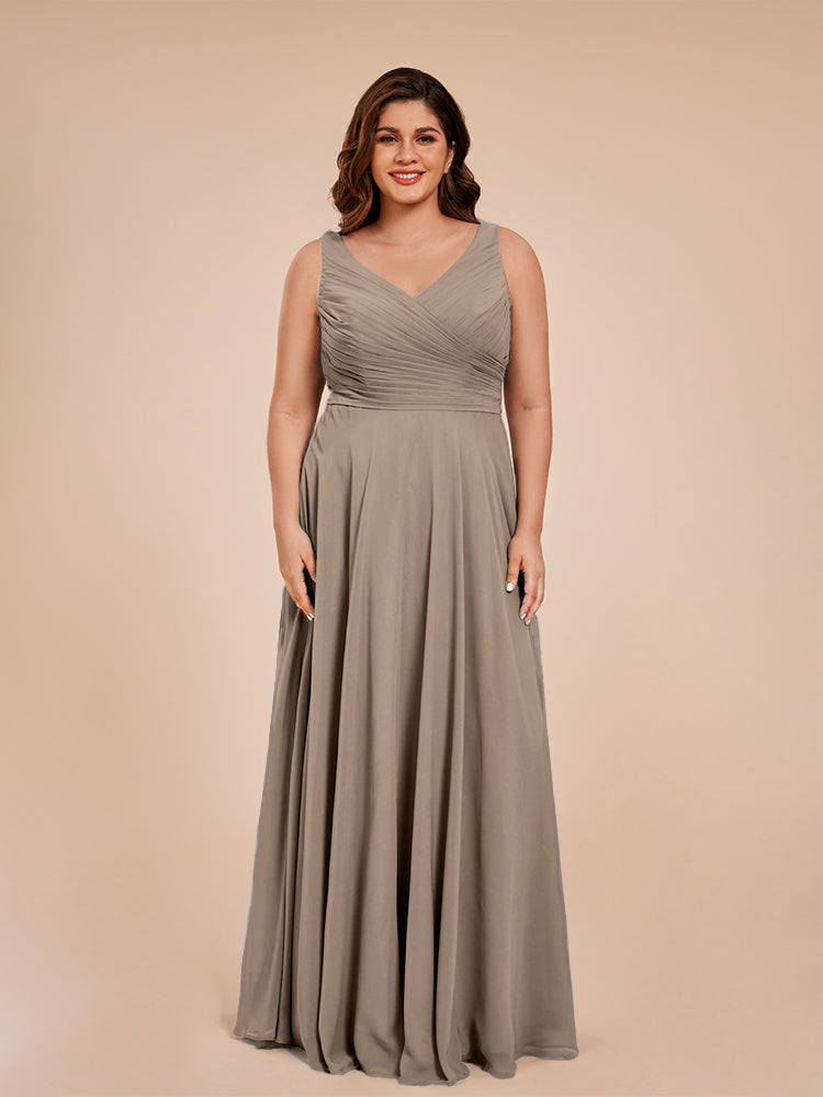 Ryleigh V Neck Plus Size Ruched Chiffon Bridesmaid Dresses