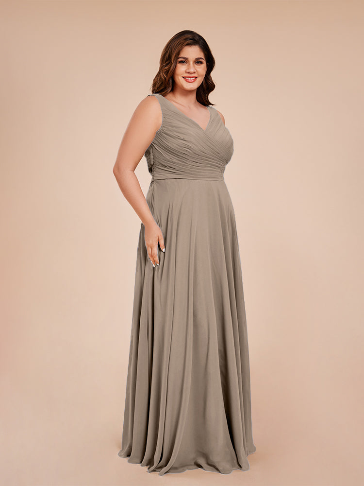 Ryleigh V Neck Plus Size Ruched Chiffon Bridesmaid Dresses