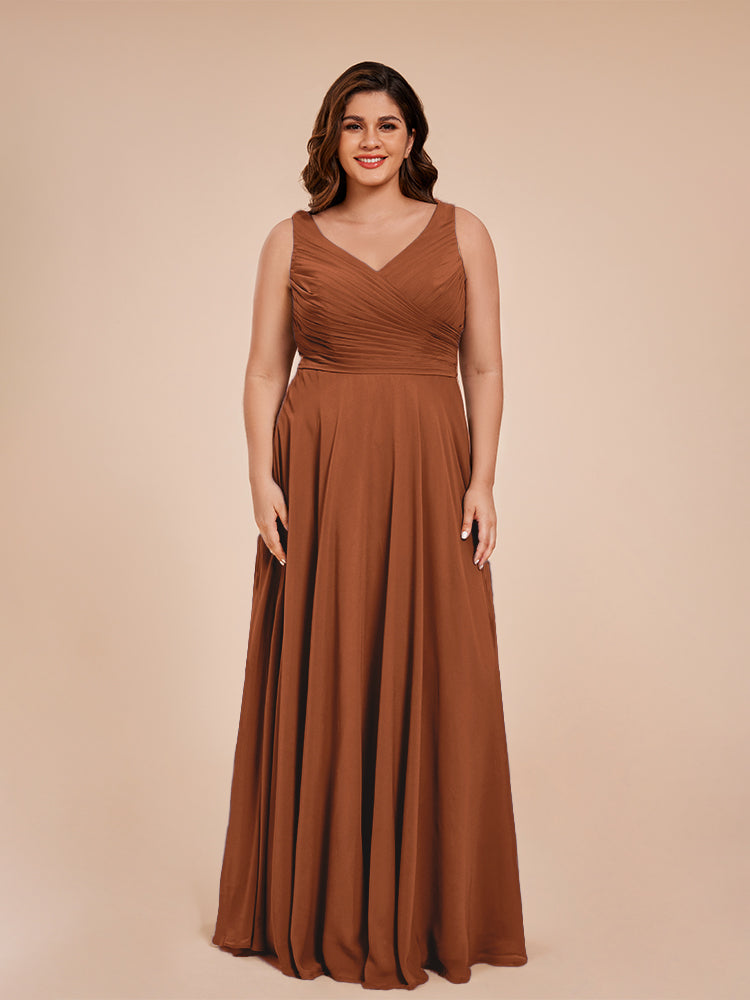 Ryleigh V Neck Plus Size Ruched Chiffon Bridesmaid Dresses