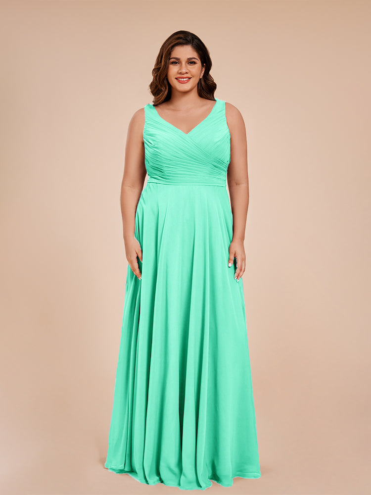 Ryleigh V Neck Plus Size Ruched Chiffon Bridesmaid Dresses