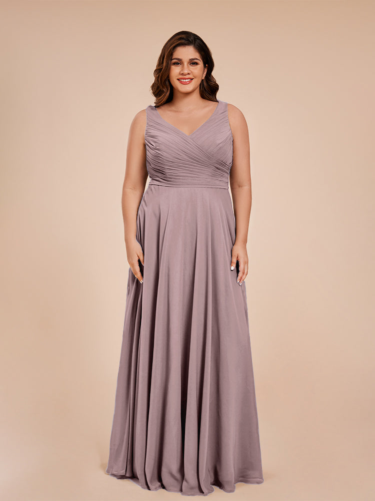 Ryleigh V Neck Plus Size Ruched Chiffon Bridesmaid Dresses