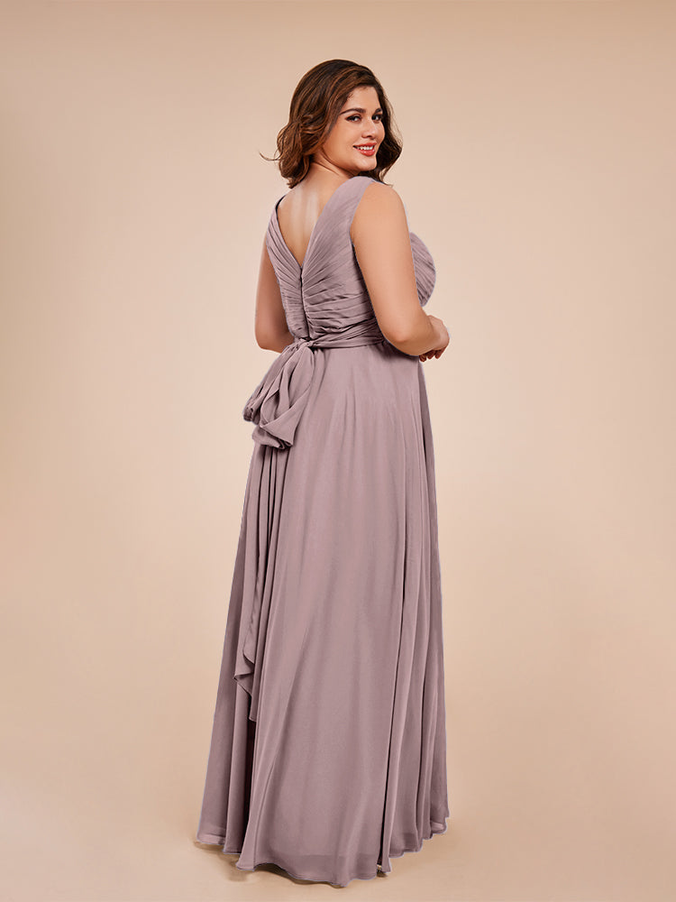 Ryleigh V Neck Plus Size Ruched Chiffon Bridesmaid Dresses