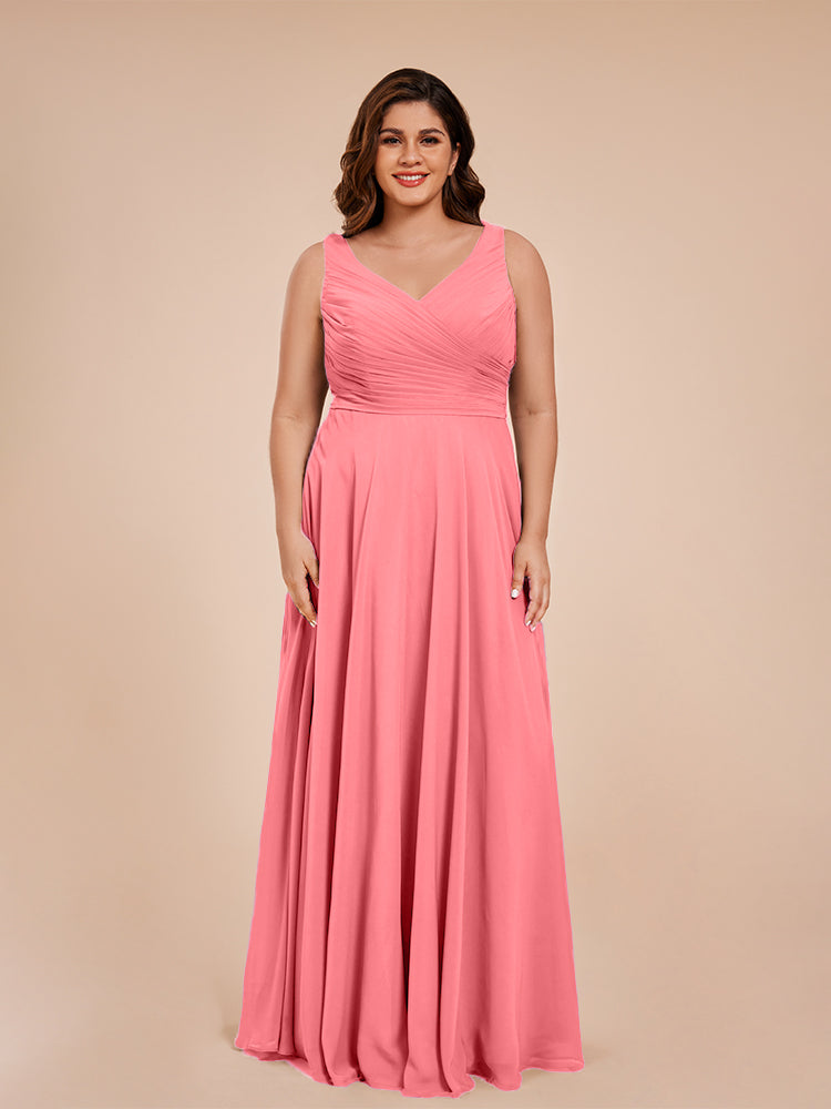 Ryleigh V Neck Plus Size Ruched Chiffon Bridesmaid Dresses