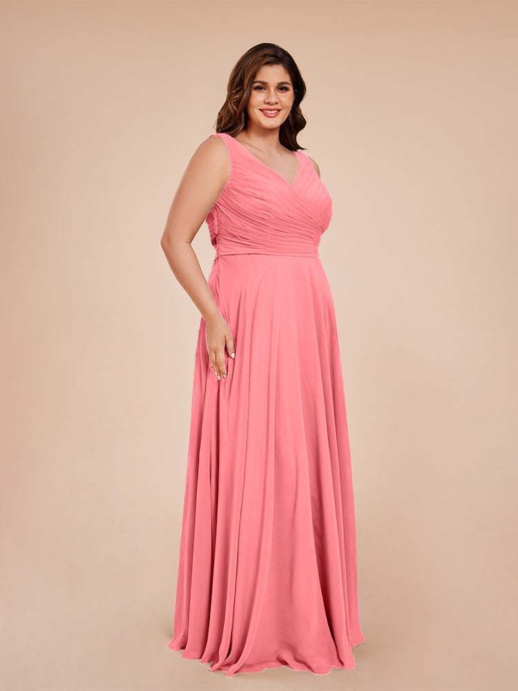 Ryleigh V Neck Plus Size Ruched Chiffon Bridesmaid Dresses