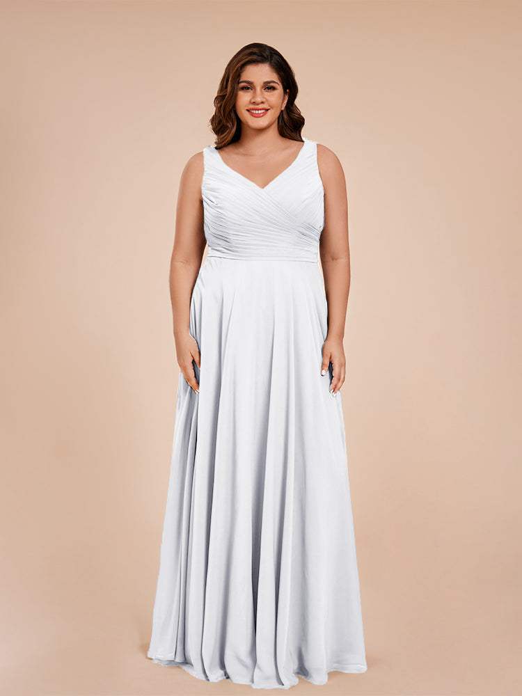 Ryleigh V Neck Plus Size Ruched Chiffon Bridesmaid Dresses