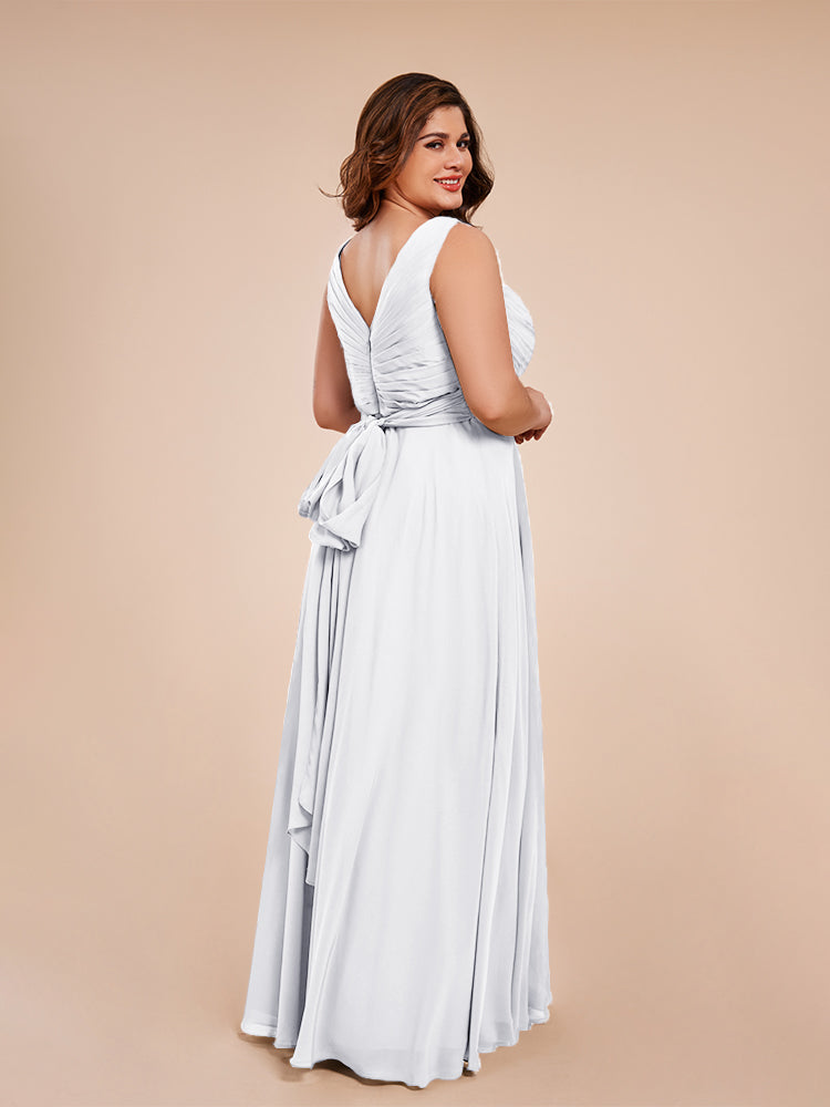 Ryleigh V Neck Plus Size Ruched Chiffon Bridesmaid Dresses