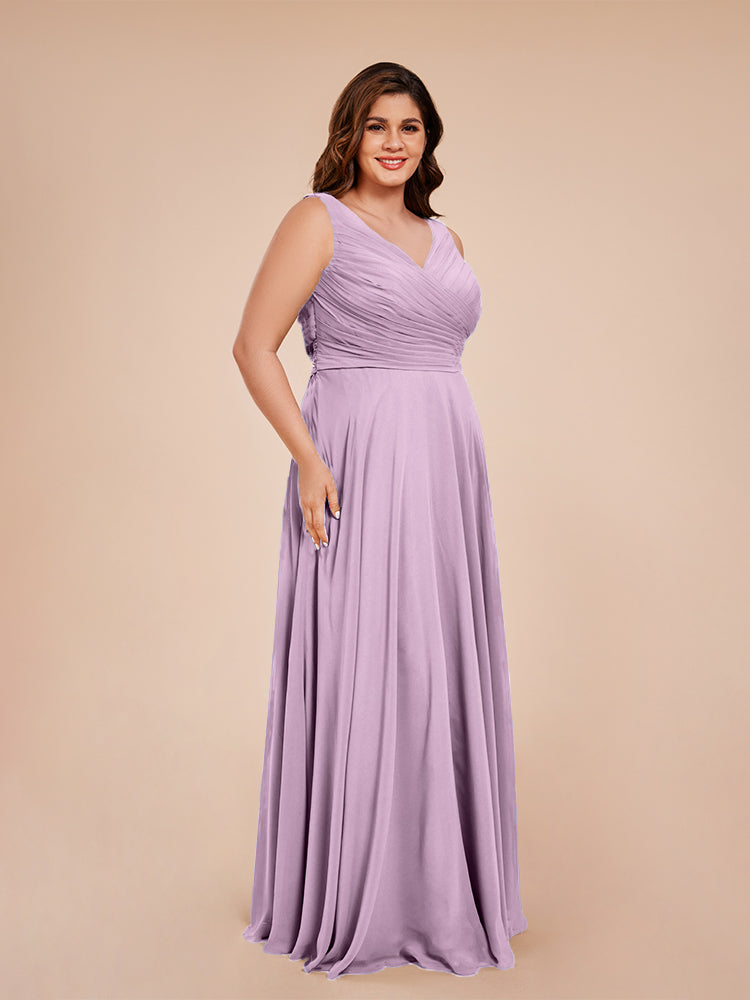 Ryleigh V Neck Plus Size Ruched Chiffon Bridesmaid Dresses