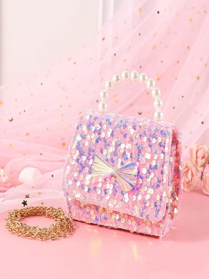 Cute Sequins Pearls Handbag With Bow Knot