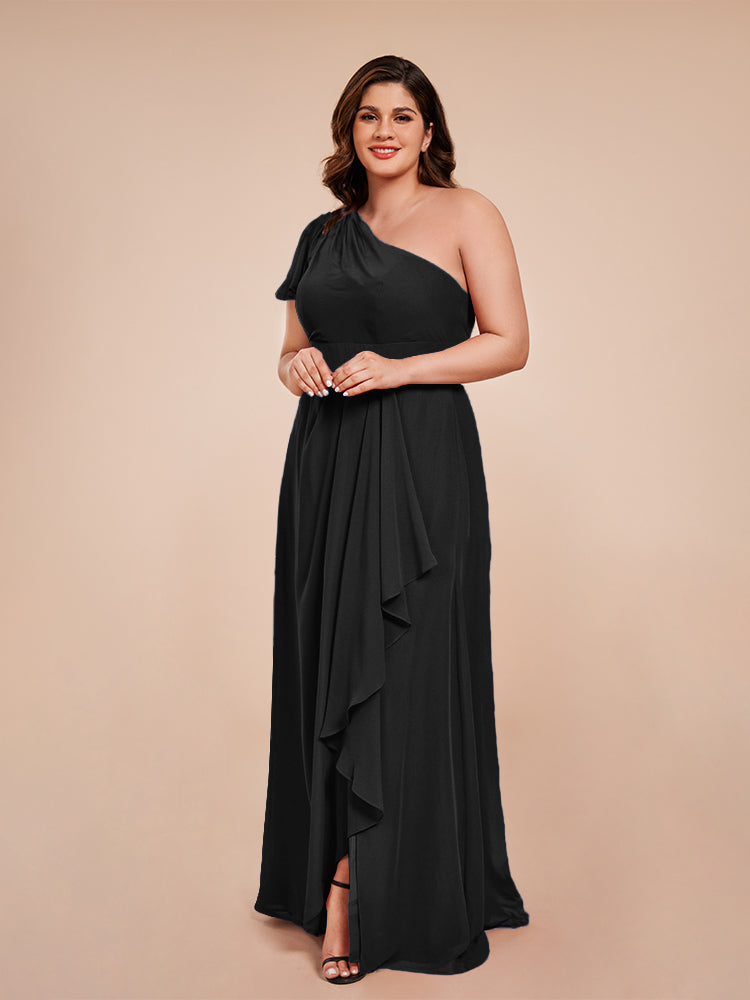 Samara Side Slit One Shoulder Chiffon Plus Size Bridesmaid Dress