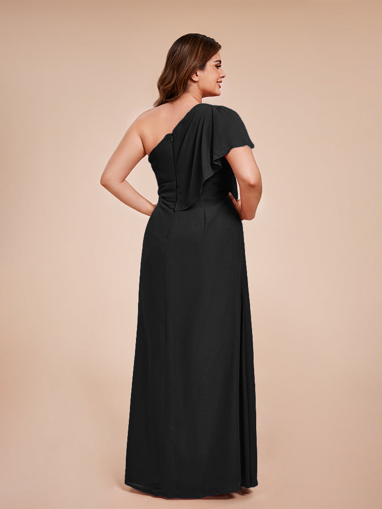 Samara Side Slit One Shoulder Chiffon Plus Size Bridesmaid Dress