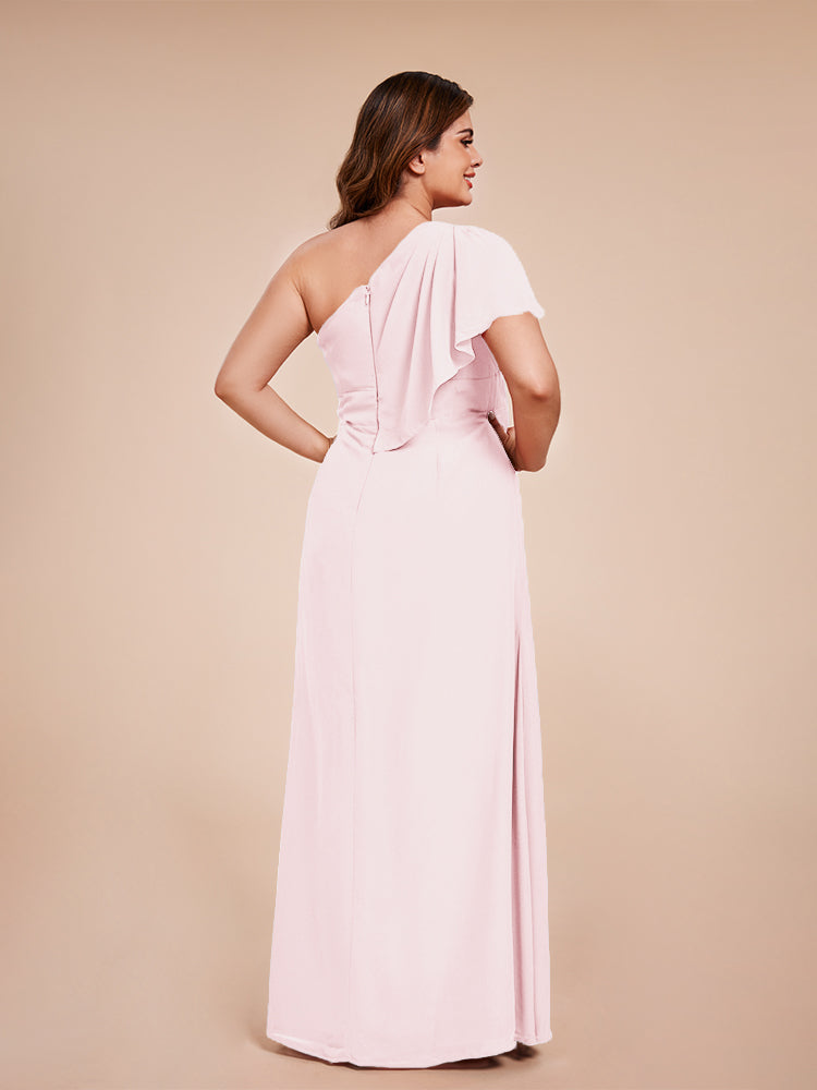 Samara Side Slit One Shoulder Chiffon Plus Size Bridesmaid Dress