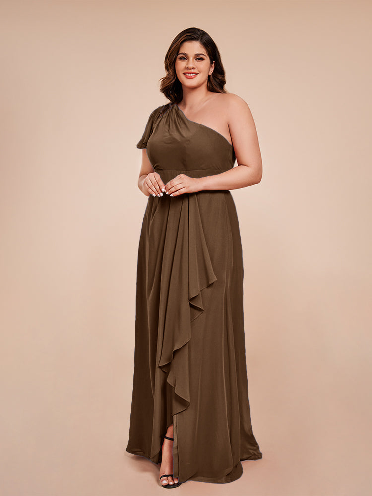 Samara Side Slit One Shoulder Chiffon Plus Size Bridesmaid Dress