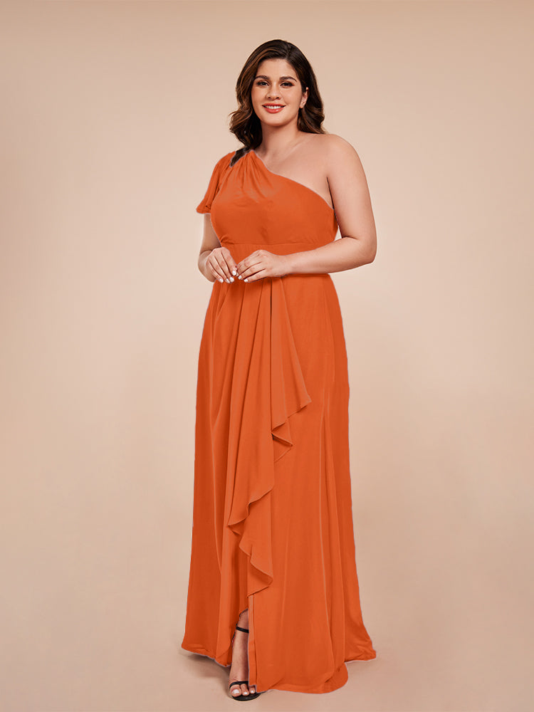 Samara Side Slit One Shoulder Chiffon Plus Size Bridesmaid Dress