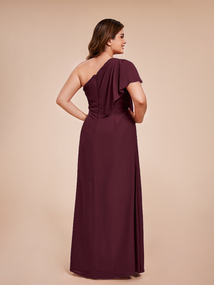 Samara Side Slit One Shoulder Chiffon Plus Size Bridesmaid Dress