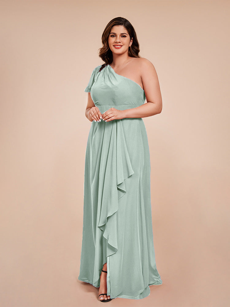 Samara Side Slit One Shoulder Chiffon Plus Size Bridesmaid Dress