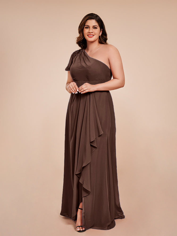 Samara Side Slit One Shoulder Chiffon Plus Size Bridesmaid Dress