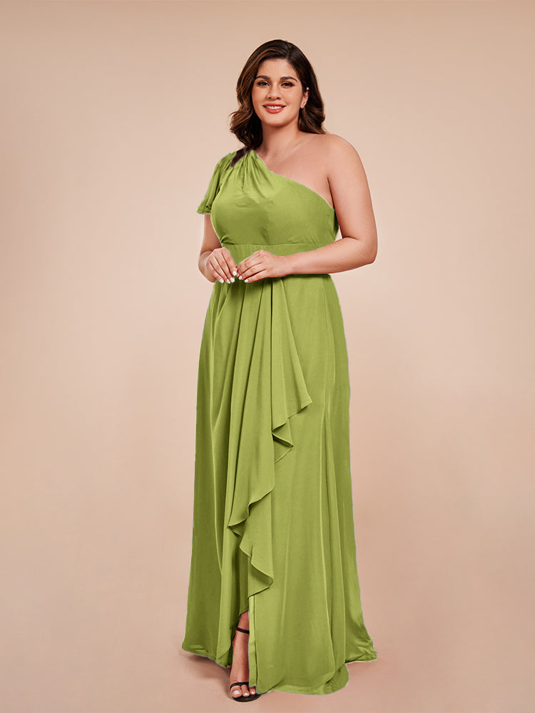 Samara Side Slit One Shoulder Chiffon Plus Size Bridesmaid Dress