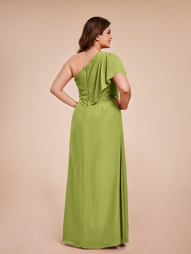 Samara Side Slit One Shoulder Chiffon Plus Size Bridesmaid Dress