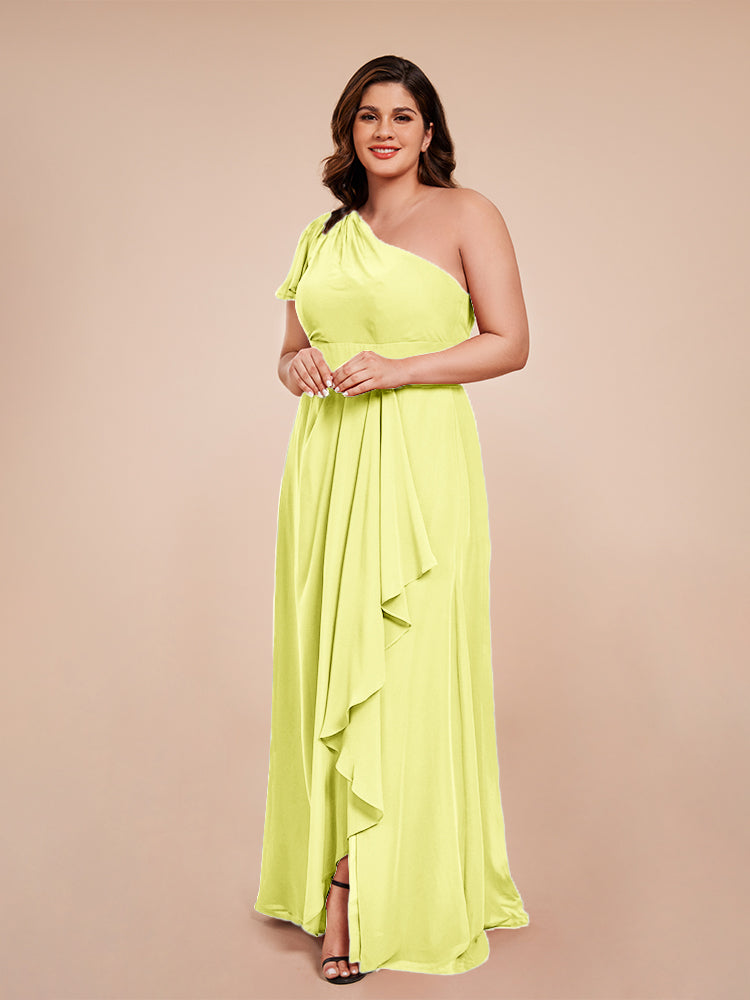 Samara Side Slit One Shoulder Chiffon Plus Size Bridesmaid Dress