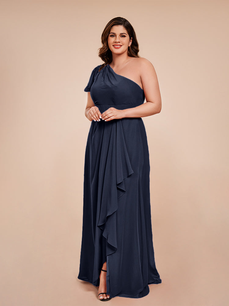 Samara Side Slit One Shoulder Chiffon Plus Size Bridesmaid Dress