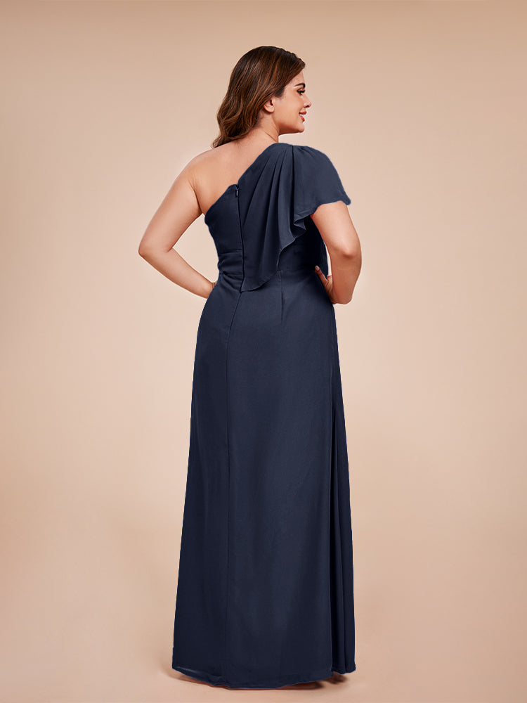 Samara Side Slit One Shoulder Chiffon Plus Size Bridesmaid Dress