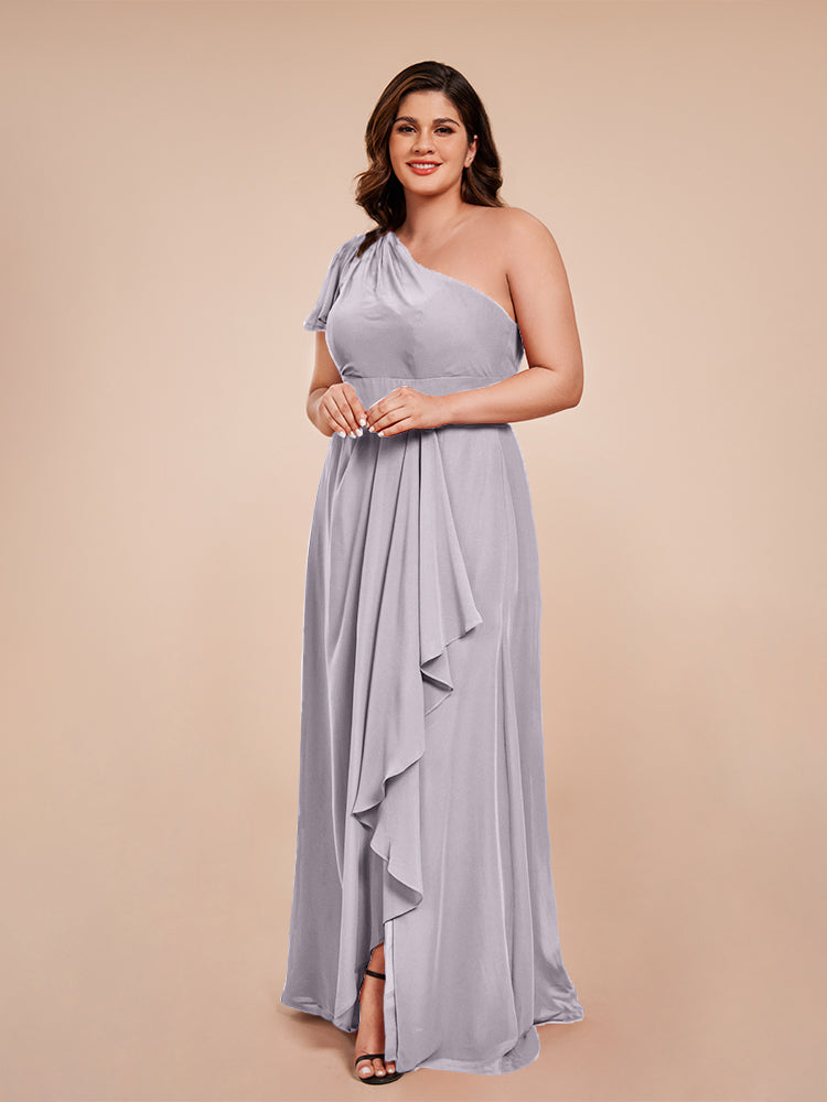 Samara Side Slit One Shoulder Chiffon Plus Size Bridesmaid Dress