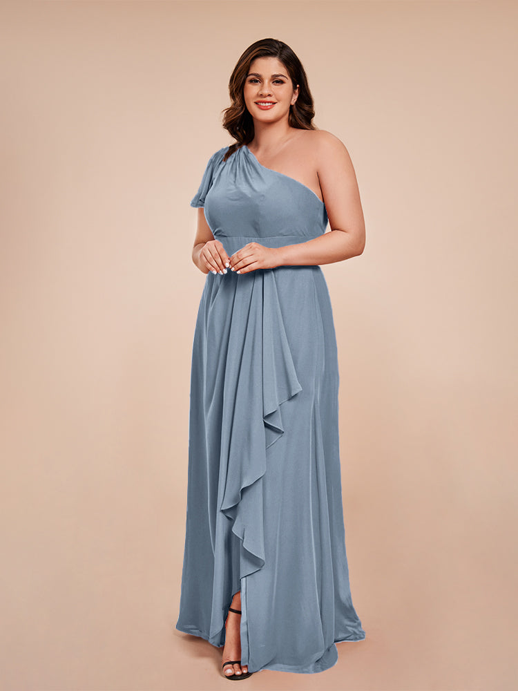 Samara Side Slit One Shoulder Chiffon Plus Size Bridesmaid Dress