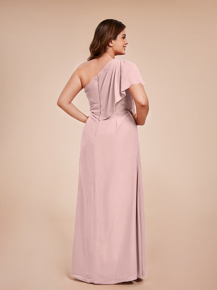 Samara Side Slit One Shoulder Chiffon Plus Size Bridesmaid Dress