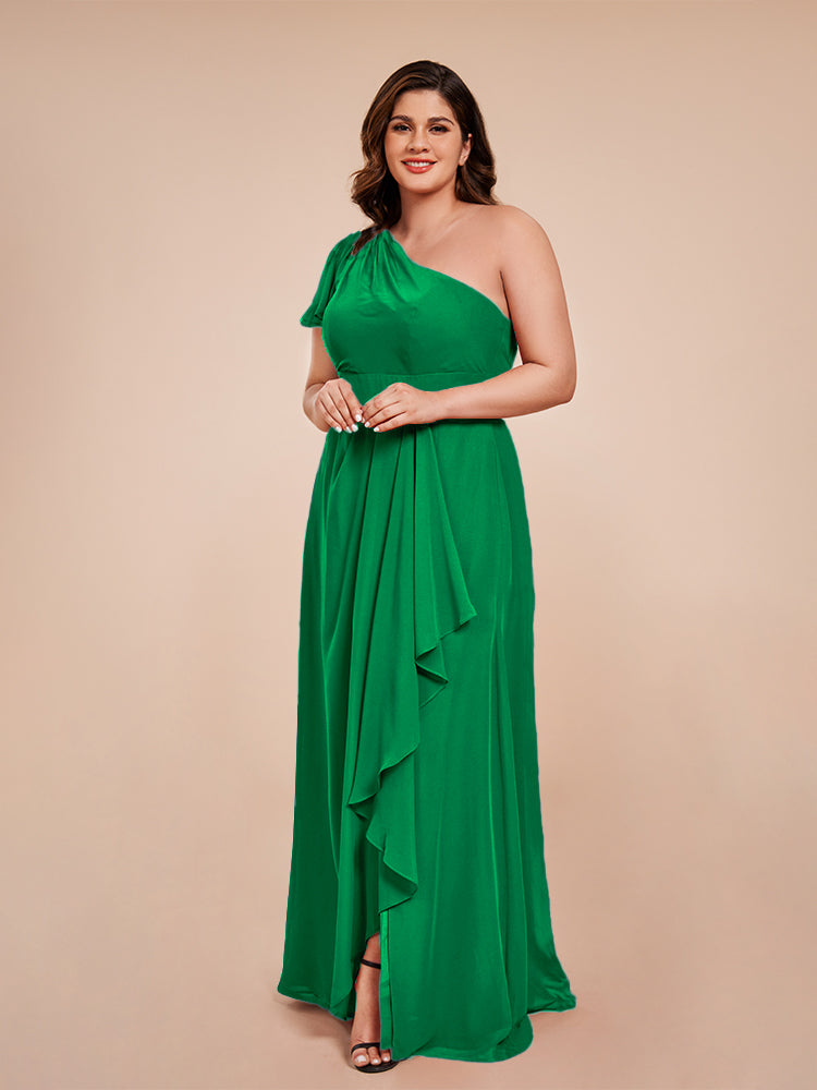 Samara Side Slit One Shoulder Chiffon Plus Size Bridesmaid Dress