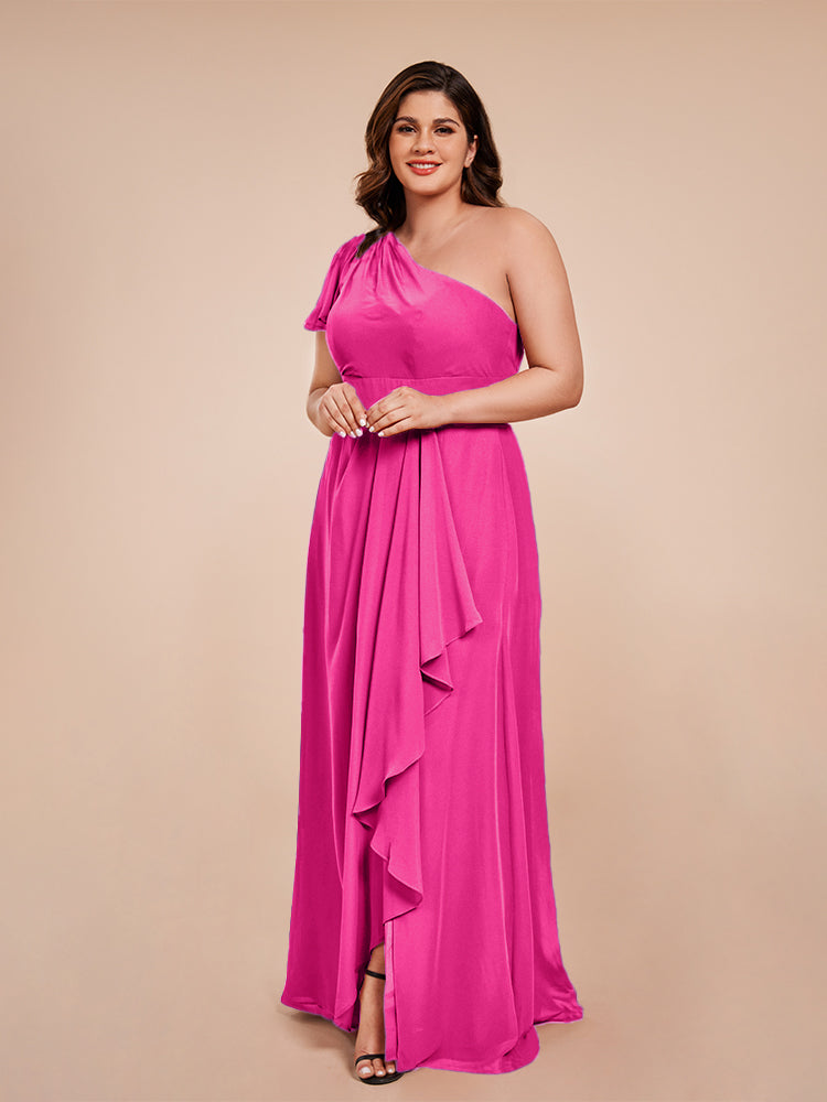 Samara Side Slit One Shoulder Chiffon Plus Size Bridesmaid Dress