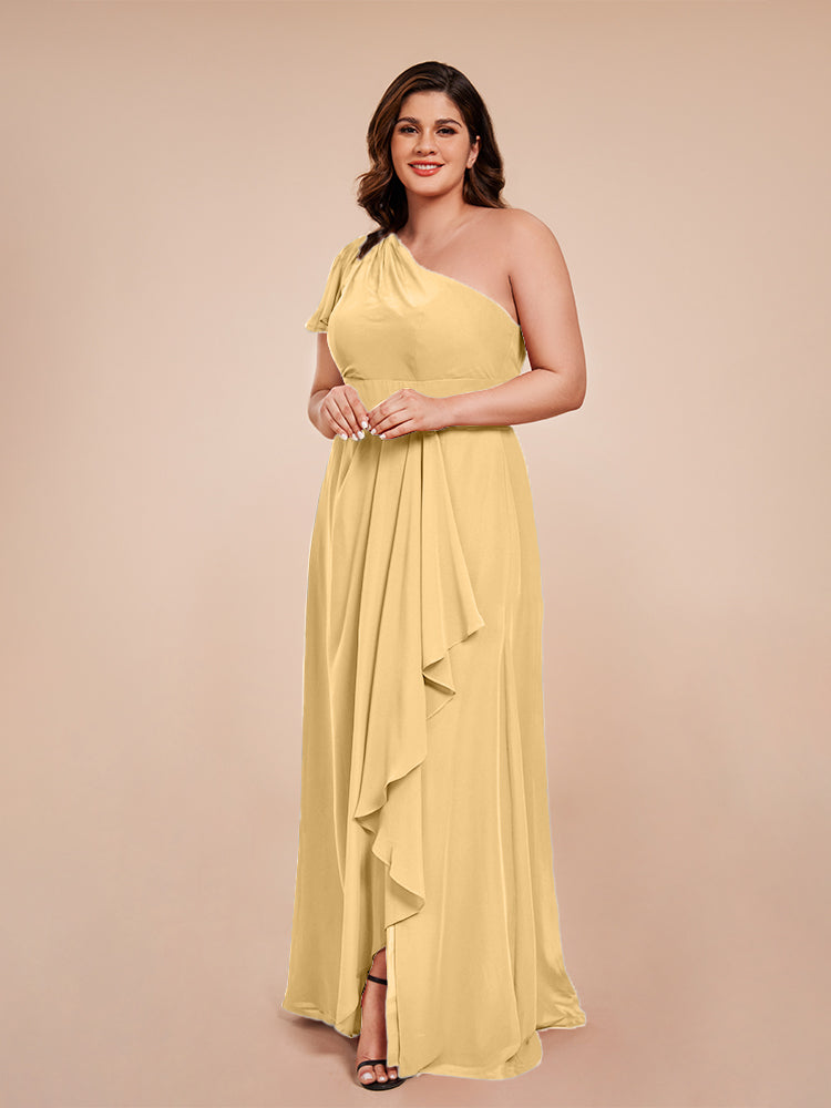 Samara Side Slit One Shoulder Chiffon Plus Size Bridesmaid Dress