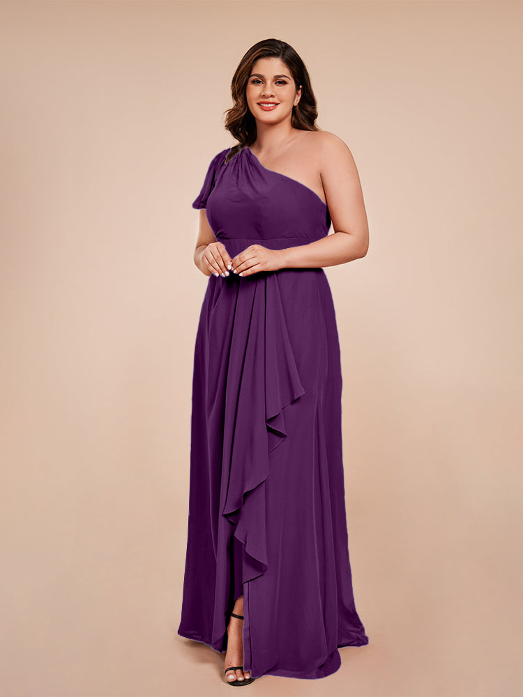 Samara Side Slit One Shoulder Chiffon Plus Size Bridesmaid Dress