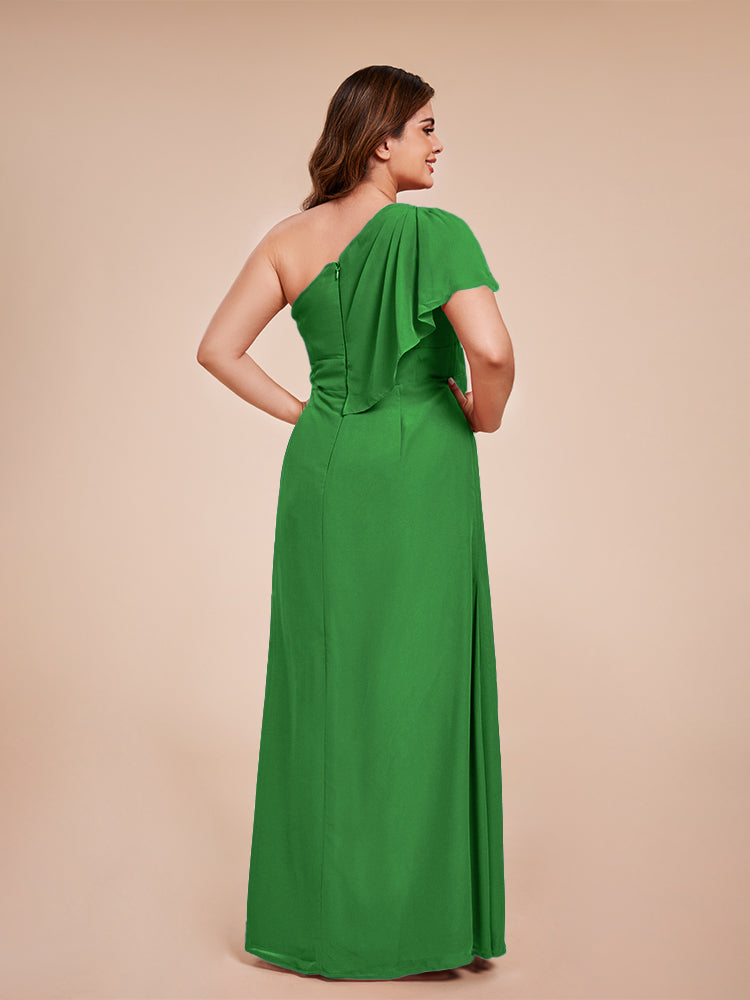 Samara Side Slit One Shoulder Chiffon Plus Size Bridesmaid Dress