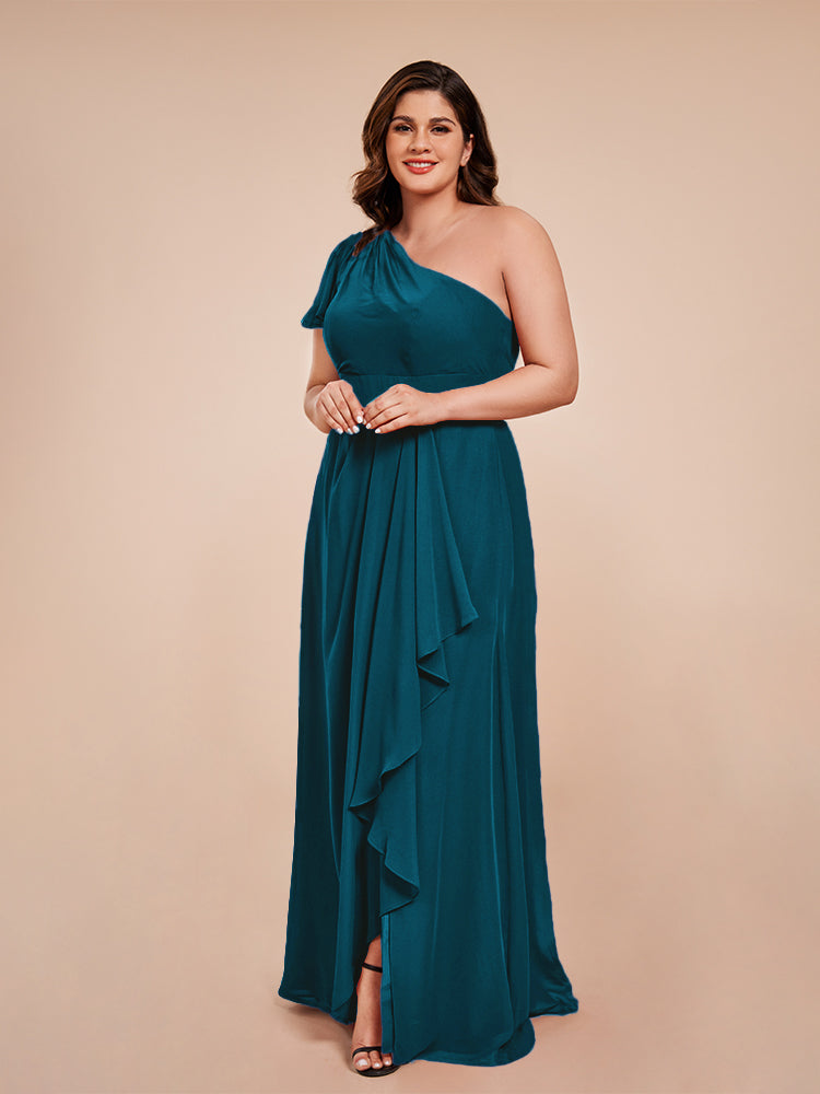 Samara Side Slit One Shoulder Chiffon Plus Size Bridesmaid Dress