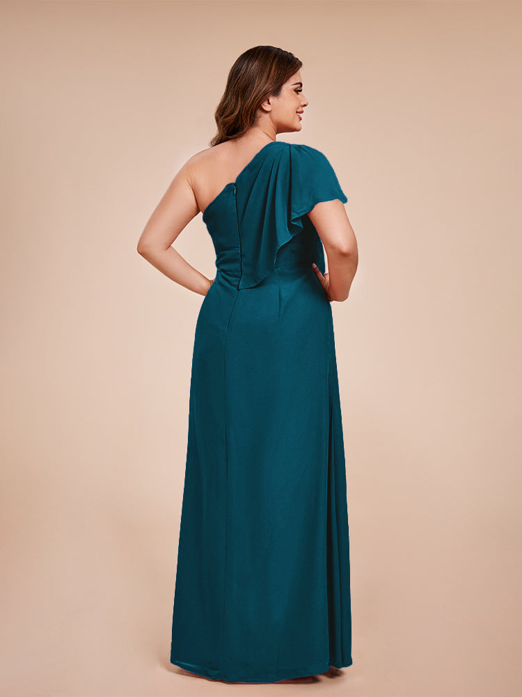 Samara Side Slit One Shoulder Chiffon Plus Size Bridesmaid Dress