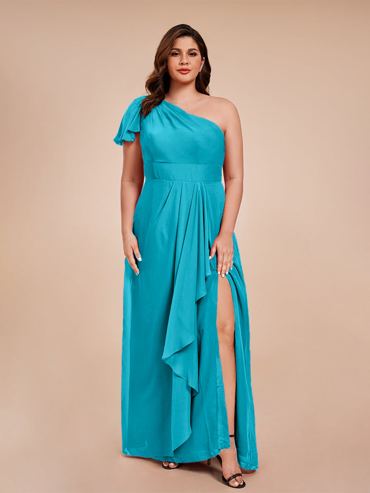 Samara Side Slit One Shoulder Chiffon Plus Size Bridesmaid Dress