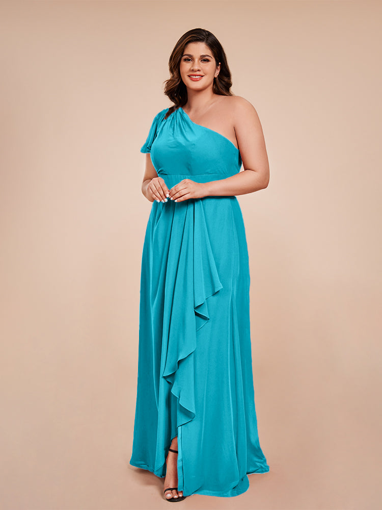 Samara Side Slit One Shoulder Chiffon Plus Size Bridesmaid Dress