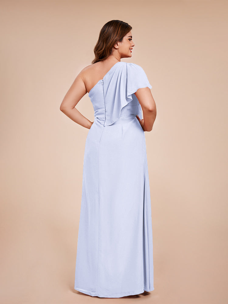 Samara Side Slit One Shoulder Chiffon Plus Size Bridesmaid Dress