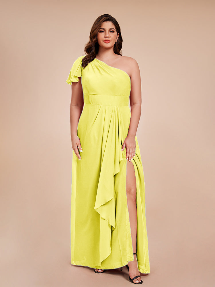 Samara Side Slit One Shoulder Chiffon Plus Size Bridesmaid Dress