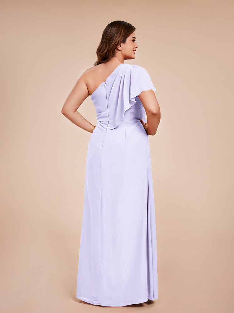 Samara Side Slit One Shoulder Chiffon Plus Size Bridesmaid Dress