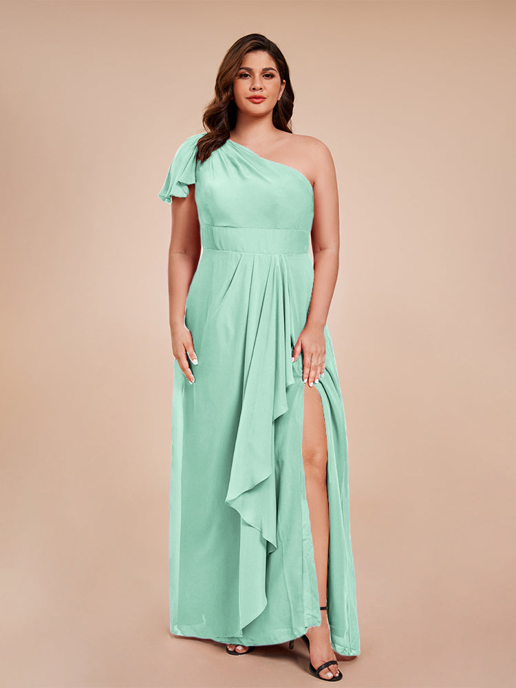 Samara Side Slit One Shoulder Chiffon Plus Size Bridesmaid Dress