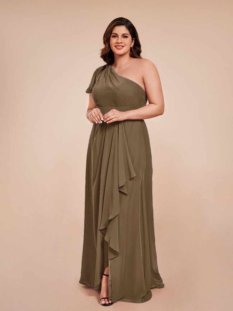 Samara Side Slit One Shoulder Chiffon Plus Size Bridesmaid Dress