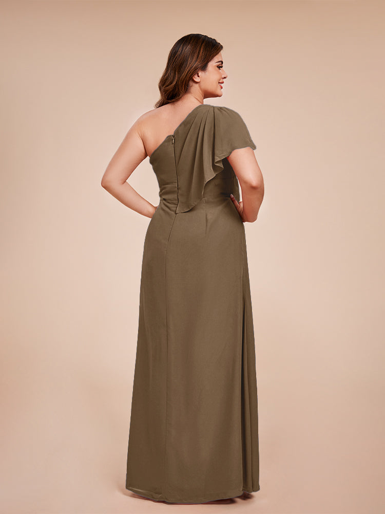 Samara Side Slit One Shoulder Chiffon Plus Size Bridesmaid Dress